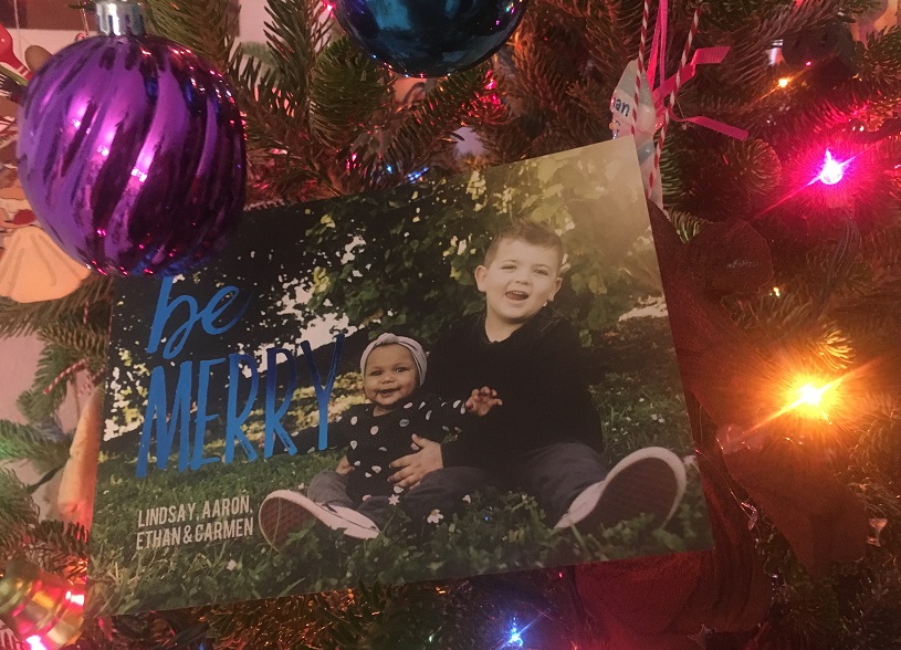 Be Happy -- Christmas Card in Tree